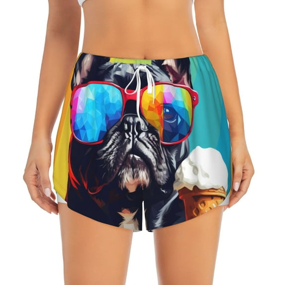 Haiem Rainbow Bulldog Sunglasses Women's 2 in 1 Running Shorts - Lightweight Athletic Workout Gym Yoga Breathable Sports Shorts Liner with Phone Pockets-XX-Large