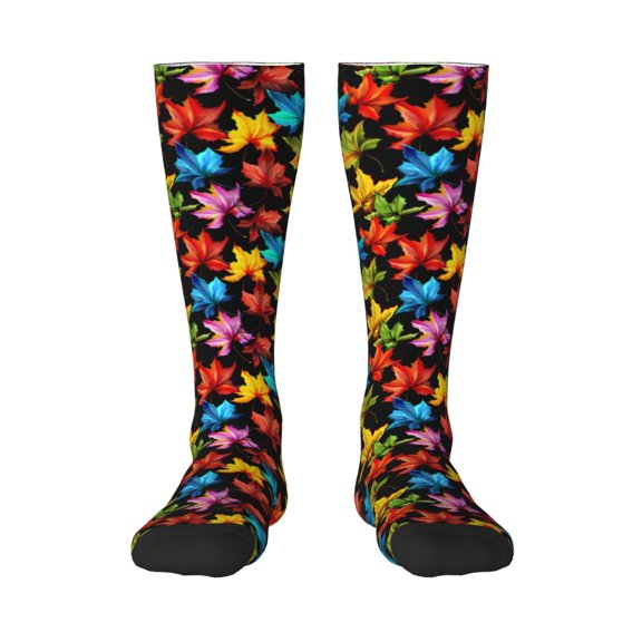 Haiem Rainbow Colorful Maple Leaves Socks, Funny Novelty Crazy Design Cotton Socks Sports Socks Knee High Socks For Men, Women,1Pairs - Gift For Working Friends