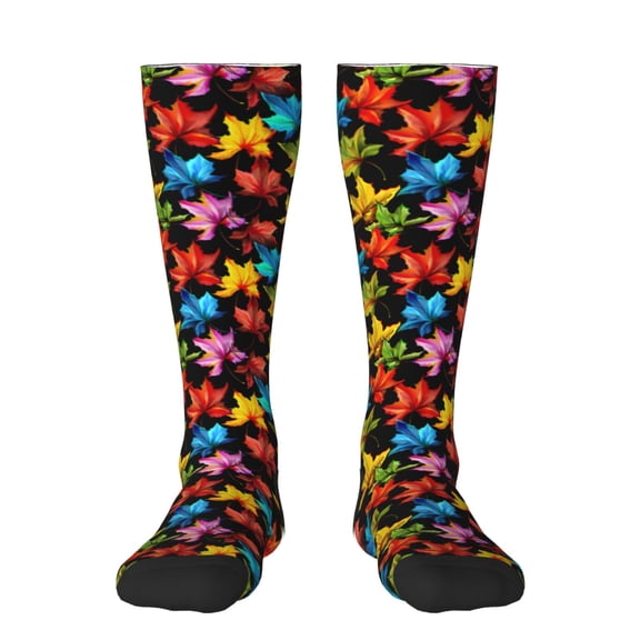 Haiem Rainbow Colorful Maple Leaves Socks, Funny Novelty Crazy Design Cotton Socks Sports Socks Knee High Socks For Men, Women,1Pairs - Gift For Working Friends