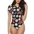 thumbnail image 1 of Haiem Rainbow Flowers Women's Crew Neck Short Sleeve Bodysuit Tops Stretchy Slim Basic-XX-Large, 1 of 9