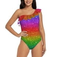 thumbnail image 1 of Haiem Rainbow Glitter Women's One Piece Swimsuits Tummy Control One Shoulder Bathing Suits Ruffle Swimwear-XX-Large, 1 of 8