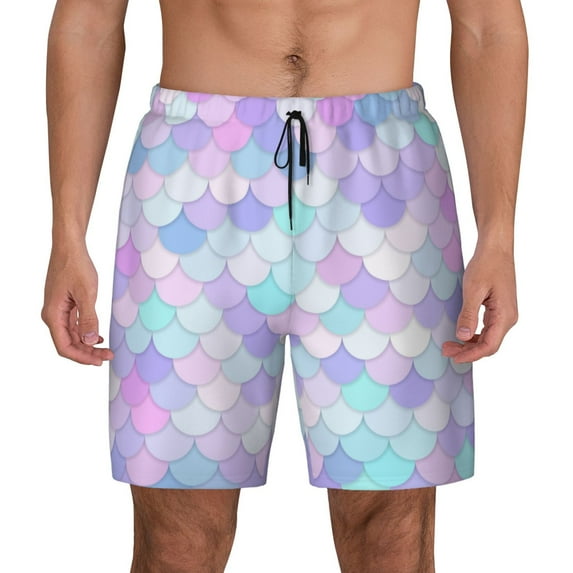 Haiem Rainbow Scales Mens Swim Trunks with Compression Liner 2 in 1 Swimming Shorts Stretch Swimwear Quick Dry,Board Shorts-X-Large