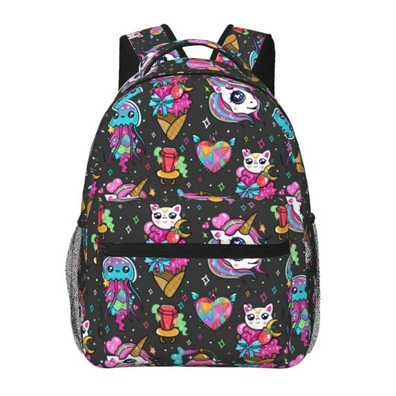 Haiem Rainbow Unicorn And Cat Icecream Printed School Backpack,Casual Travel Lightweight Backpack,Durable Comfortable Multifunctional Backpack,Laptop Backpack