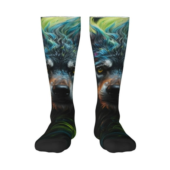 Haiem Realistic Style Green Fur Wolf Socks, Funny Novelty Crazy Design Cotton Socks Sports Socks Knee High Socks For Men, Women,1Pairs - Gift For Working Friends
