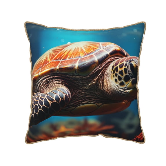 Haiem Realistic Turtle Print Velvet Soft Solid Decorative Square Throw Pillow Covers Set with Elegant Piping Christmas Cushion Case for Sofa Bedroom Car-18"x18"