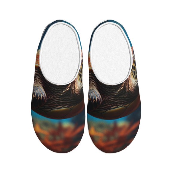 Haiem Realistic Turtle Print Women's Fuzzy Memory Foam House Slipper Cozy Home Footwear Non-slip Winter Slippers-35/36