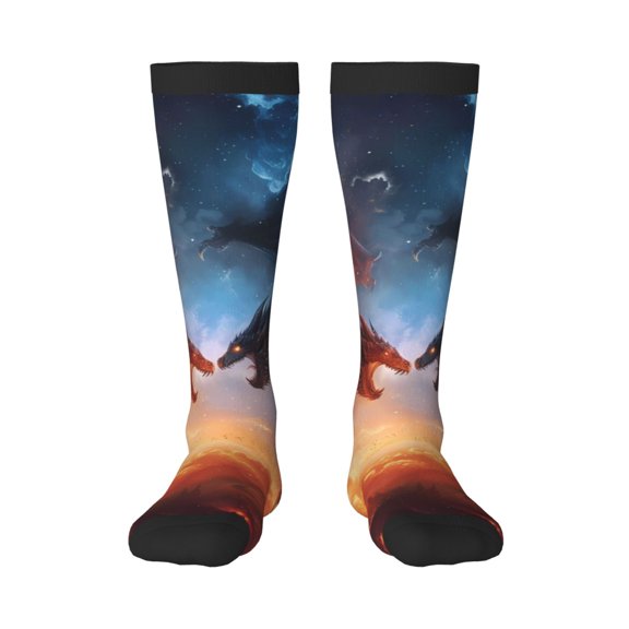 Haiem Red And Blue Fire Cloud Dragon Socks, Funny Novelty Crazy Design Cotton Socks Sports Socks Knee High Socks For Men, Women,1Pairs - Gift For Working Friends