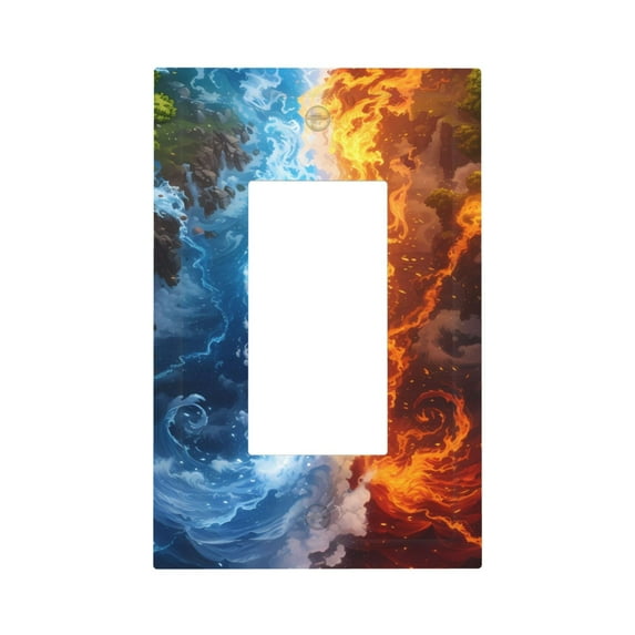 Haiem Red And Blue Flame Waves Pattern Decorative Wall Plates, 1-Gang 5.0" x3.0", Unbreakable Thermoplastic Faceplate Cover for Decorator Receptacle Outlet & Switch-Style U