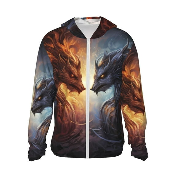 Haiem Red And White Beast UPF 50+ Fishing Shirts for Men Long Sleeve UV Sun Protection Hoodie Non-Mask Outdoor Hiking Shirts