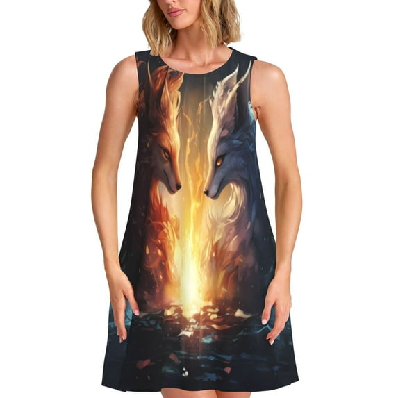 Haiem Red And White Flame Fox for Women’s Summer Dresses – Casual Sleeveless Tank Loose Sundress, Lightweight Beach Dress