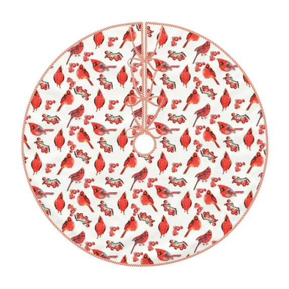 Haiem Red Birds Pattern Christmas Tree Skirt Merry Christmas Party Christmas Tree Decoration,New Year Decorations-48"