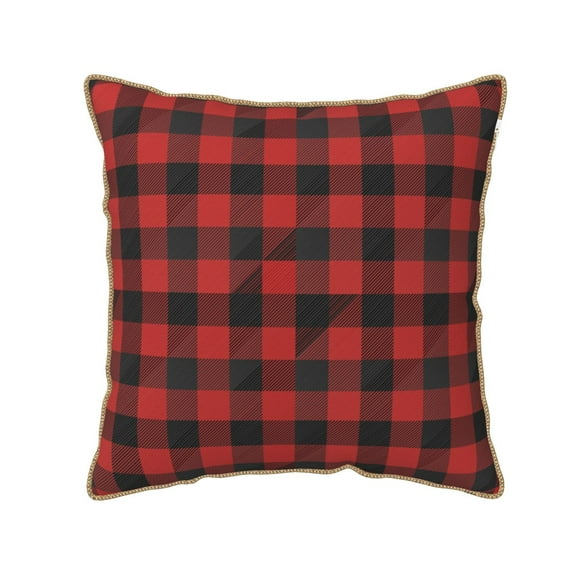 Haiem Red Black Plaid Print Velvet Soft Solid Decorative Square Throw Pillow Covers Set with Elegant Piping Christmas Cushion Case for Sofa Bedroom Car-16"x16"