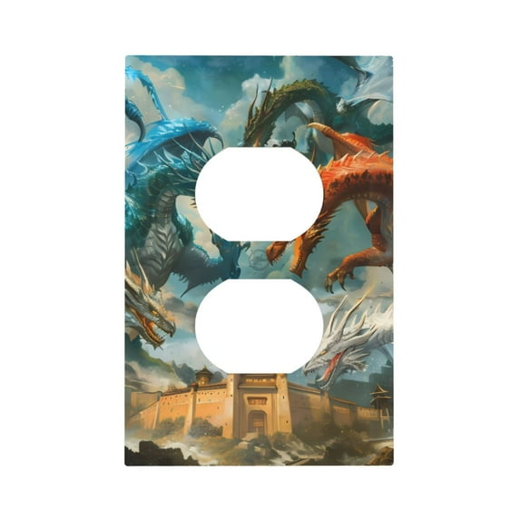 Haiem Red Blue Dragon Battle Epic Pattern Decorative Wall Plates, 1-Gang 5.0" x3.0", Unbreakable Thermoplastic Faceplate Cover for Decorator Receptacle Outlet & Switch-Style S