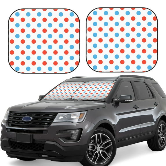 Haiem Red Blue Polka Dots Car Windshield Sun Shade (2 Pieces) Foldable Windshield Sun Shade Car Accessories for Truck SUV Pickup-Medium