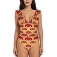 thumbnail image 1 of Haiem Red Cars Women's Ruffle One Piece Swimsuits Tummy Control Bathing Suit V Neck Swimwear Slimming for Teen Girls-, 1 of 8