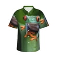 thumbnail image 1 of Haiem Red-Eyed Tree Frog Printed Hawaiian Shirt for Men - Men’s Casual Beach Summer Shirts - Stretch Fabric with Modern Fit-Large, 1 of 7