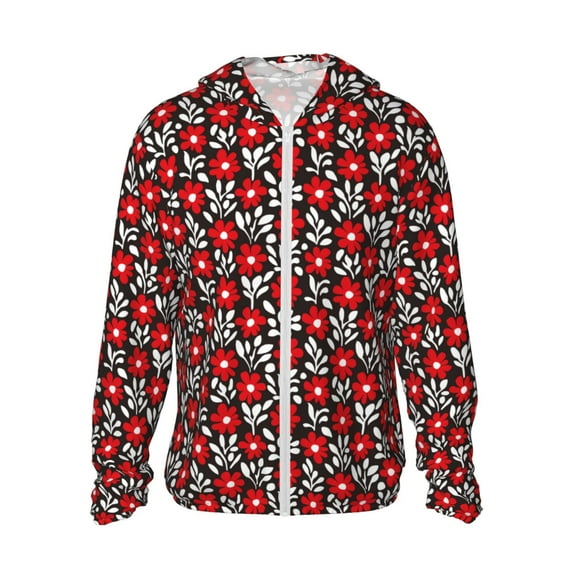 Haiem Red Floral UPF 50+ Fishing Shirts for Men Long Sleeve UV Sun Protection Hoodie Non-Mask Outdoor Hiking Shirts
