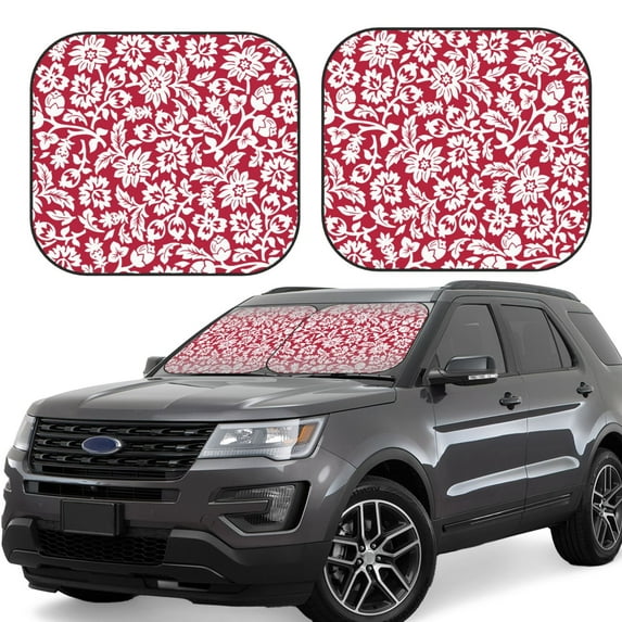 Haiem Red Flowers Car Windshield Sun Shade (2 Pieces) Foldable Windshield Sun Shade Car Accessories for Truck SUV Pickup-Medium