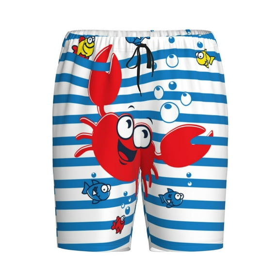 Haiem Red Funny Crab on Blue Stripe Men's Pajama Short with Soft Woven Cotton Elastic Waistband Sleep Short-4X-Large
