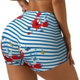thumbnail image 1 of Haiem Red Funny Crab on Blue Stripe No Front Seam Biker Shorts for Women Yoga Workout Gym Bike Shorts with Tummy Control Moisture-Wicking-Large, 1 of 9