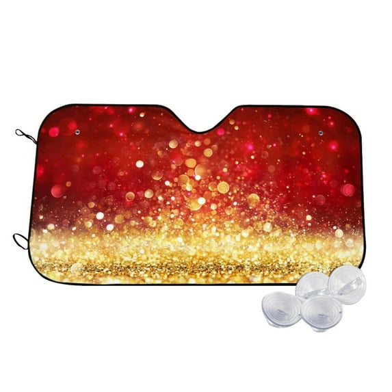 Haiem Red Gold Glitter Car Windshield Sun Shade - Blocks UV Rays Sun Visor Protector, Sunshade to Keep Your Vehicle Cool, Universal Fit SUV Van Sedan-Small
