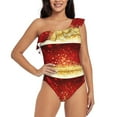 thumbnail image 1 of Haiem Red Gold Glitter Women's One Piece Swimsuits Tummy Control One Shoulder Bathing Suits Ruffle Swimwear-Small, 1 of 8