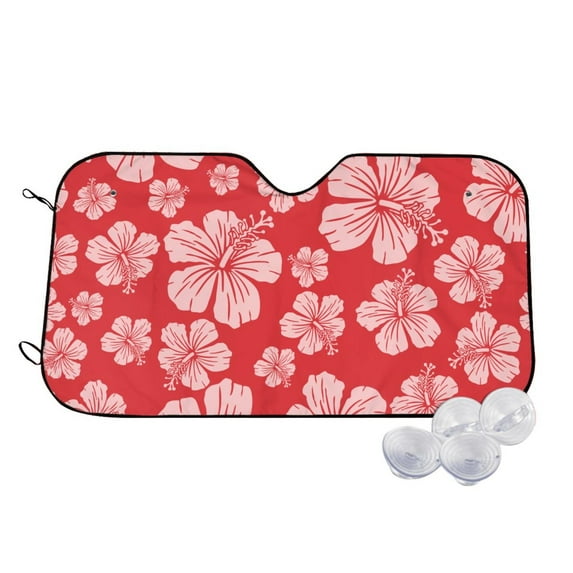 Haiem Red Hibiscus Flower Car Windshield Sun Shade - Blocks UV Rays Sun Visor Protector, Sunshade to Keep Your Vehicle Cool, Universal Fit SUV Van Sedan-Medium