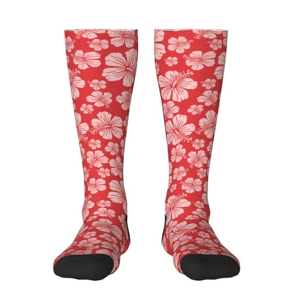 Haiem Red Hibiscus Flower Socks, Funny Novelty Crazy Design Cotton Socks Sports Socks Knee High Socks For Men, Women,1Pairs - Gift For Working Friends