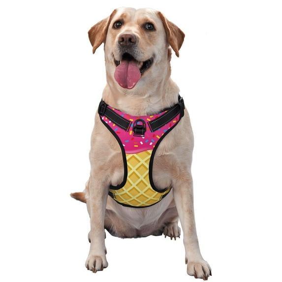 Haiem Red Ice Cream Pattern No-Pull Dog Harness Reflective Front Clip Vest with Handle,Step-in Air Dog Harness,Adjustable 2 Metal Rings 4 Buckles-Small