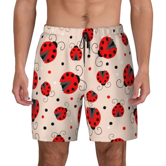 Haiem Red Ladybug Men'S Quick-Dry Swim Trunks: Comfortable Beach Shorts With Mesh Lining And Pockets - Ideal For Swimming And Sunbathing Small