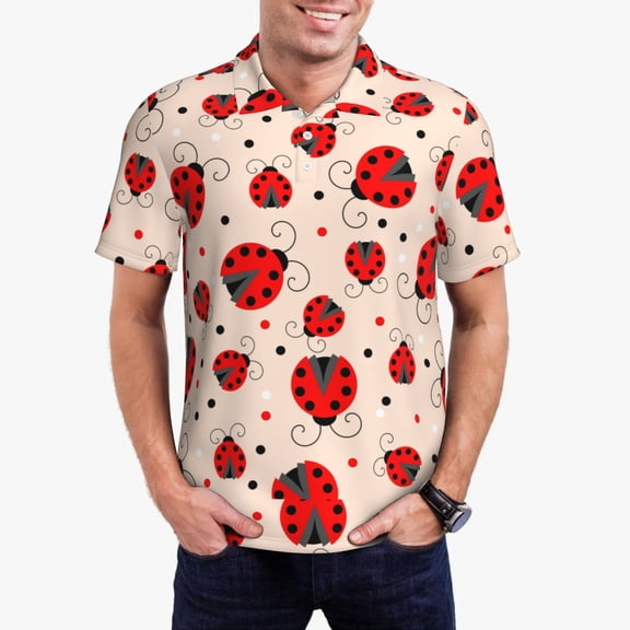 Haiem Red Ladybug Pattern Mens Polo Shirts Quick Dry Short Sleeve Golf T Shirt Performance Moisture Wicking Casual Workout-Small