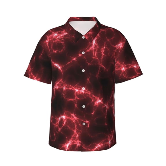 Haiem Red Line Printed Hawaiian Shirt for Men - Men’s Casual Beach Summer Shirts - Stretch Fabric with Modern Fit-X-Large
