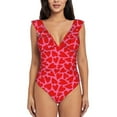thumbnail image 1 of Haiem Red Love Heart Women's Ruffle One Piece Swimsuits Tummy Control Bathing Suit V Neck Swimwear Slimming for Teen Girls-, 1 of 8