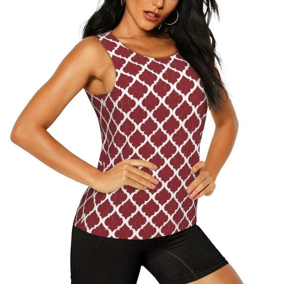 Haiem Red Moroccan Workout Tank Tops for Women, Athletic Sports Slim-Fit Tank Tops, Compression Sleeveless Dry Fit Shirts,Athletic Shirt-XX-Large
