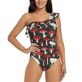 thumbnail image 1 of Haiem Red Mushrooms Women's One Piece Swimsuits Tummy Control One Shoulder Bathing Suits Ruffle Swimwear-X-Large, 1 of 8