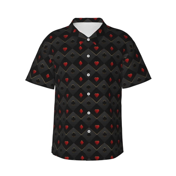 Haiem Red Poker Printed Hawaiian Shirt for Men - Men’s Casual Beach Summer Shirts - Stretch Fabric with Modern Fit-XX-Large