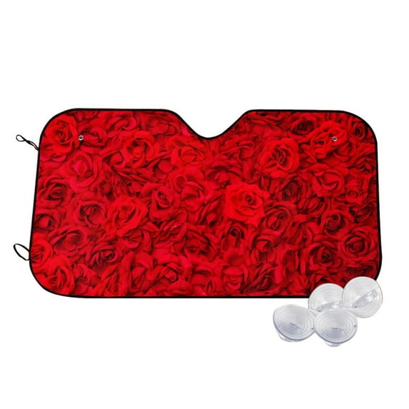 Haiem Red Rose Car Windshield Sun Shade - Blocks UV Rays Sun Visor Protector, Sunshade to Keep Your Vehicle Cool, Universal Fit SUV Van Sedan-Small