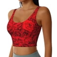 thumbnail image 1 of Haiem Red Rose Pattern Womens Sports Bra - U Neck Padded Low Impact Yoga Bra Workout Crop Top Gym Moisture-Wicking Workout Vest -Large, 1 of 9