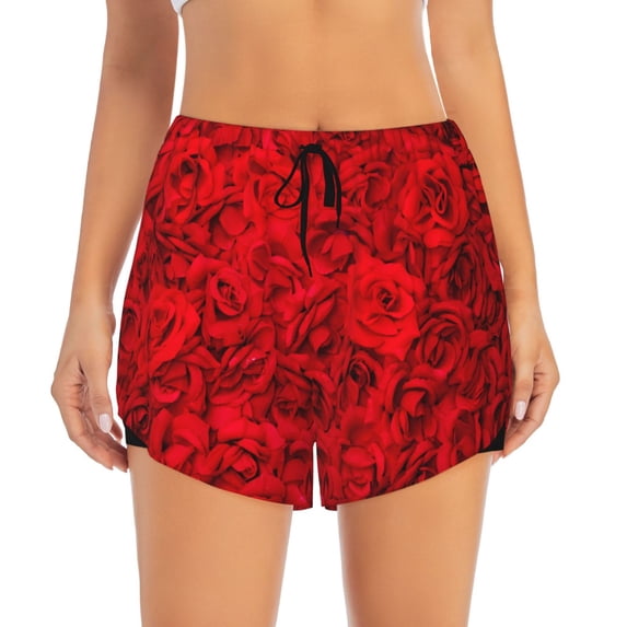 Haiem Red Rose Women's 2 in 1 Running Shorts - Lightweight Athletic Workout Gym Yoga Breathable Sports Shorts Liner with Phone Pockets-X-Large