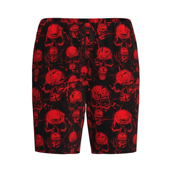 Haiem Red Skulls Men's Pajama Short with Soft Woven Cotton Elastic Waistband Sleep Short-Small