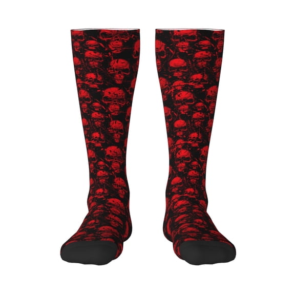 Haiem Red Skulls Socks, Funny Novelty Crazy Design Cotton Socks Sports Socks Knee High Socks For Men, Women,1Pairs - Gift For Working Friends