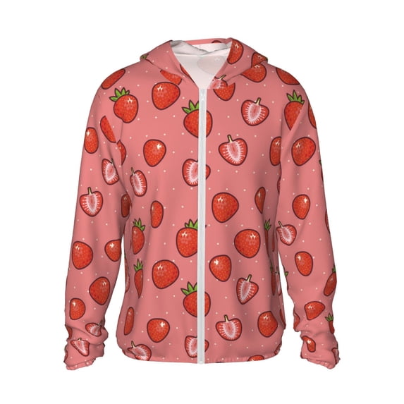 Haiem Red Strawberry UPF 50+ Fishing Shirts for Men Long Sleeve UV Sun Protection Hoodie Non-Mask Outdoor Hiking Shirts