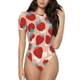 thumbnail image 1 of Haiem Red Strawberry Women's Crew Neck Short Sleeve Bodysuit Tops Stretchy Slim Basic-Medium, 1 of 9