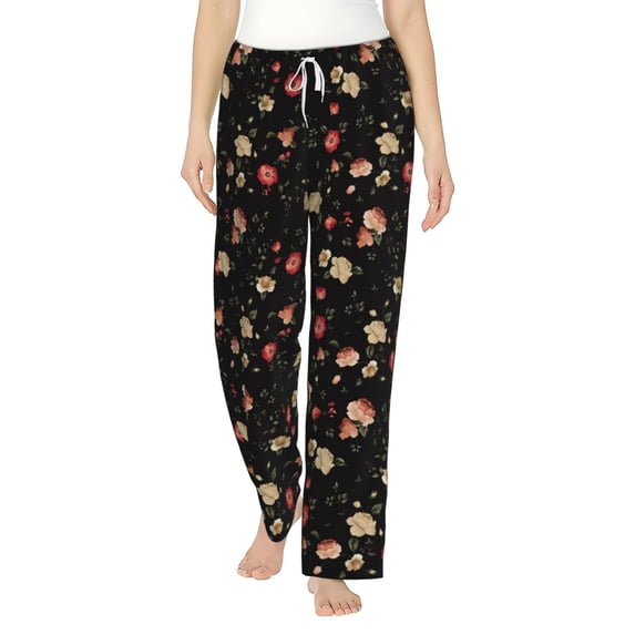 Haiem Red White Flowers Women's Pajama Pants Ultra Lightweight Pjs Bottoms Sleepwear Bottom Pants With Pocket Drawstring-Large