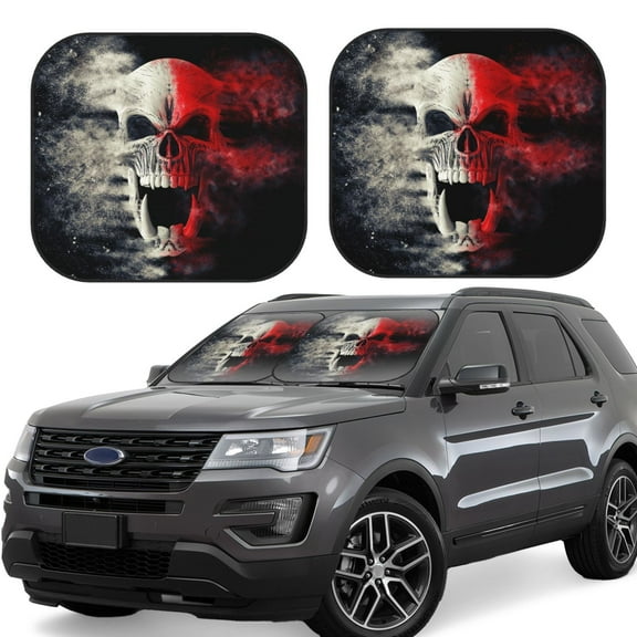Haiem Red And White Screaming Demon Skull Car Windshield Sun Shade (2 Pieces) Foldable Windshield Sun Shade Car Accessories for Truck SUV Pickup-Small