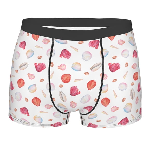 Haiem Red coral and scallop seashell Men's Boxer Briefs, Every Day Comfort Stretch Cotton Moisture-Wicking Underwear-X-Large
