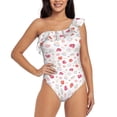 thumbnail image 1 of Haiem Red coral and scallop seashell Women's One Piece Swimsuits Tummy Control One Shoulder Bathing Suits Ruffle Swimwear-Large, 1 of 8