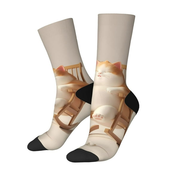 Haiem Relaxing Cat With Tea Pattern Crew Socks – Soft & Durable Moisture-wicking Socks, Stay-Up Fit for Business, Work, and Casual Wear Size 5-11