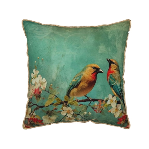 Haiem Retro Birds Print Velvet Soft Solid Decorative Square Throw Pillow Covers Set with Elegant Piping Christmas Cushion Case for Sofa Bedroom Car-16"x16"