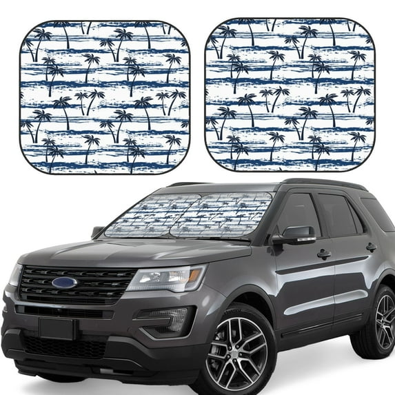 Haiem Retro Coconut Tree Car Windshield Sun Shade (2 Pieces) Foldable Windshield Sun Shade Car Accessories for Truck SUV Pickup-Medium